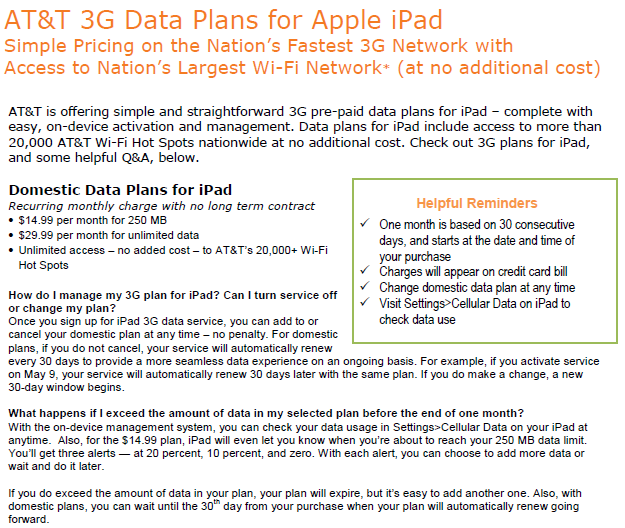 AT&T Officially Displays Data Plans for iPad WiFi + 3G SlashGear