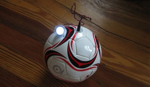 Soccer ball generates power after being kicked around