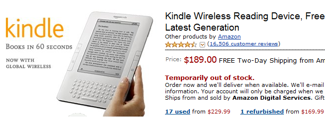 Amazon Kindle Sold Out: No Estimated Date of Availability