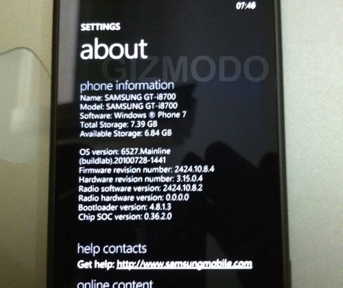 Samsung GT-i8700 Breaks Cover, Sports Windows Phone 7