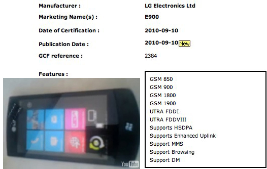 LG E900 Windows Phone 7 gets Euro/Asia HSPA confirmation