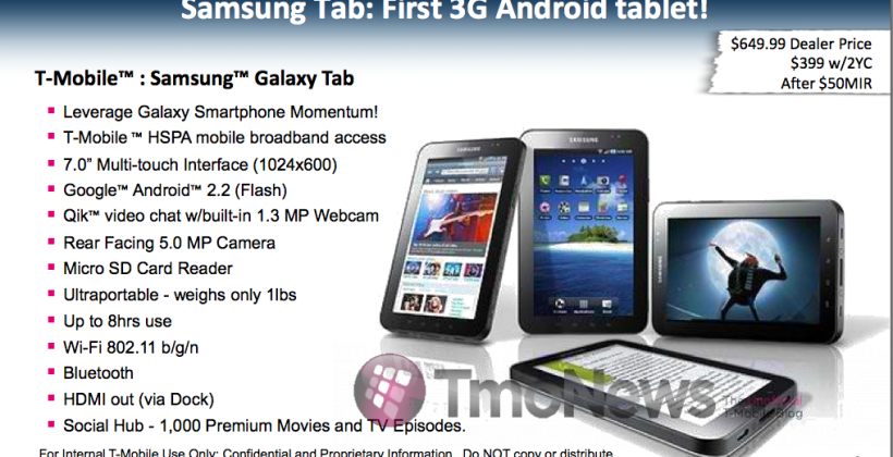 T-Mobile USA Samsung Galaxy Tab price leaks