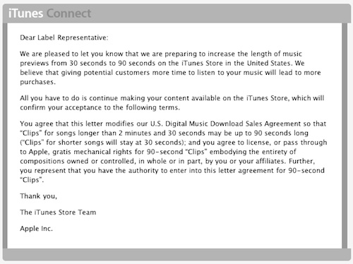 iTunes previews triple in length; Apple tells labels to agree or pull their content