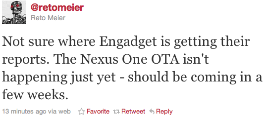 Nexus One Gingerbread OTA Update Due in a Few Weeks