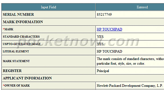 HP Touchpad Trademark Filed, Possible Tablet Name?