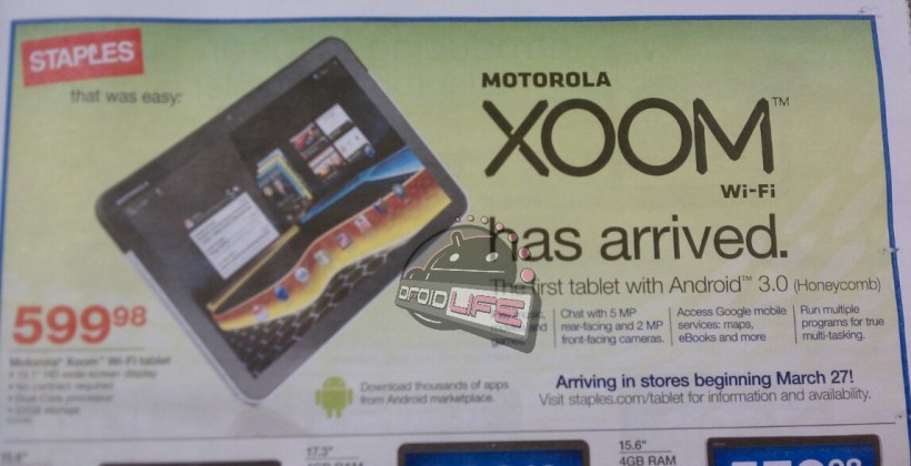 Staples dates Motorola XOOM WiFi release [Update: UK details]