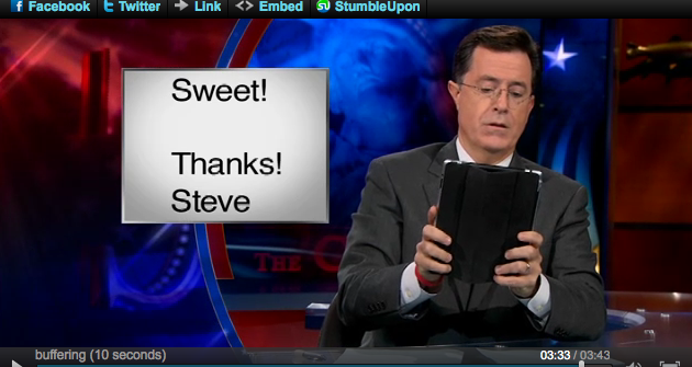 Colbert sends final goodbye to Jobs on iPad 2 he gave him, for free