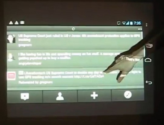 Giant Android wall display via Galaxy Nexus, Kinect and a projector