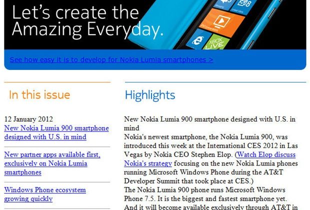 AT&T Lumia 900 due March tips Nokia newsletter
