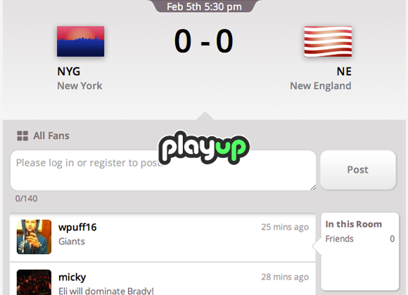PlayUp Super Bowl XLVI real-time chat to host real NFL stars