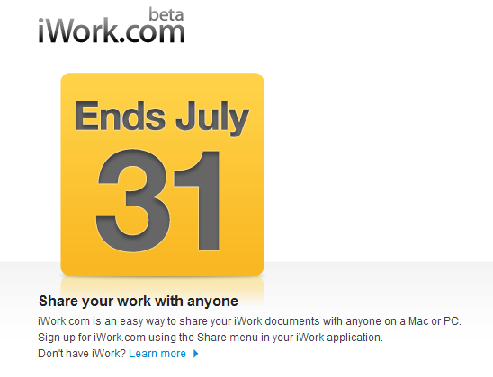 iWork.com to shut down July 31 following MobileMe