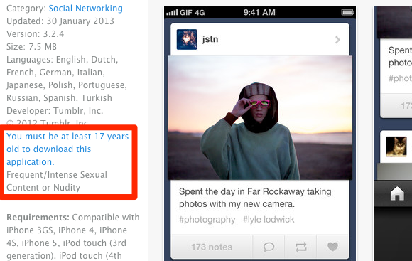 Tumblr makes iPhone app 17+ over porn potential