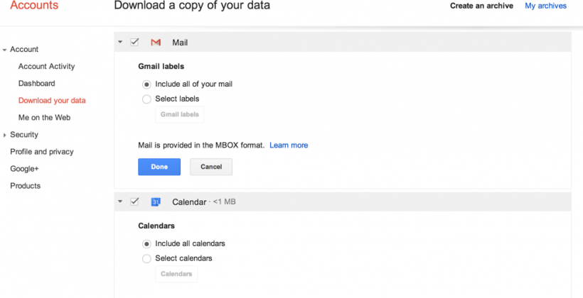 Google Takeout adds Gmail and Calendar export for data departures