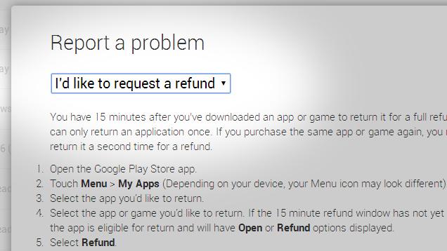 Google Play refund window seemingly extended to two hours