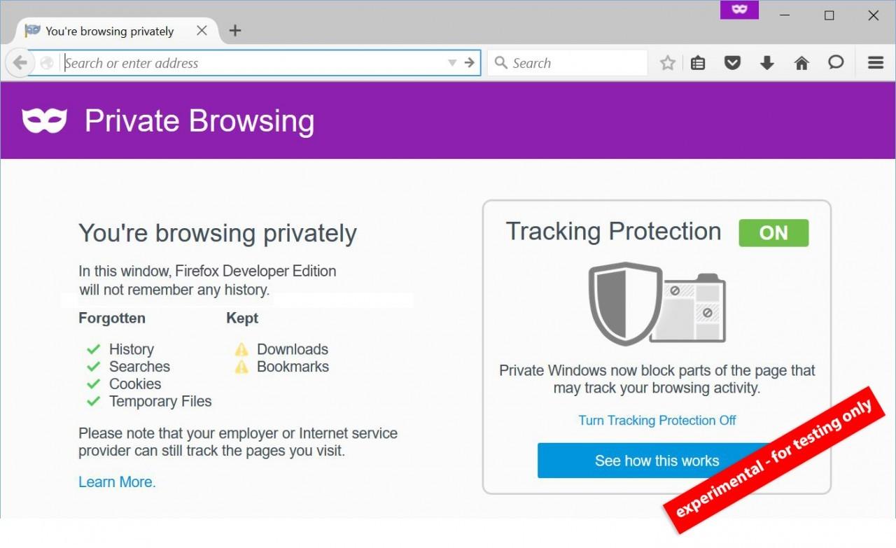 Firefox experimental private browsing