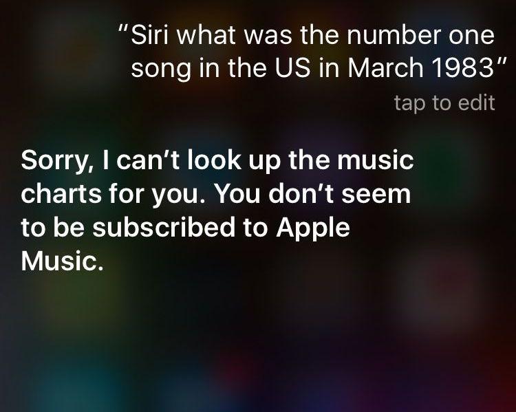 Siri answers music chart questions, but only for Apple Music