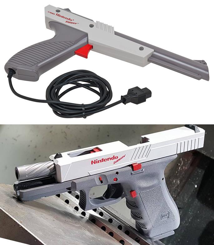 Nintendo Zapper Glock fires 9mm rounds. 