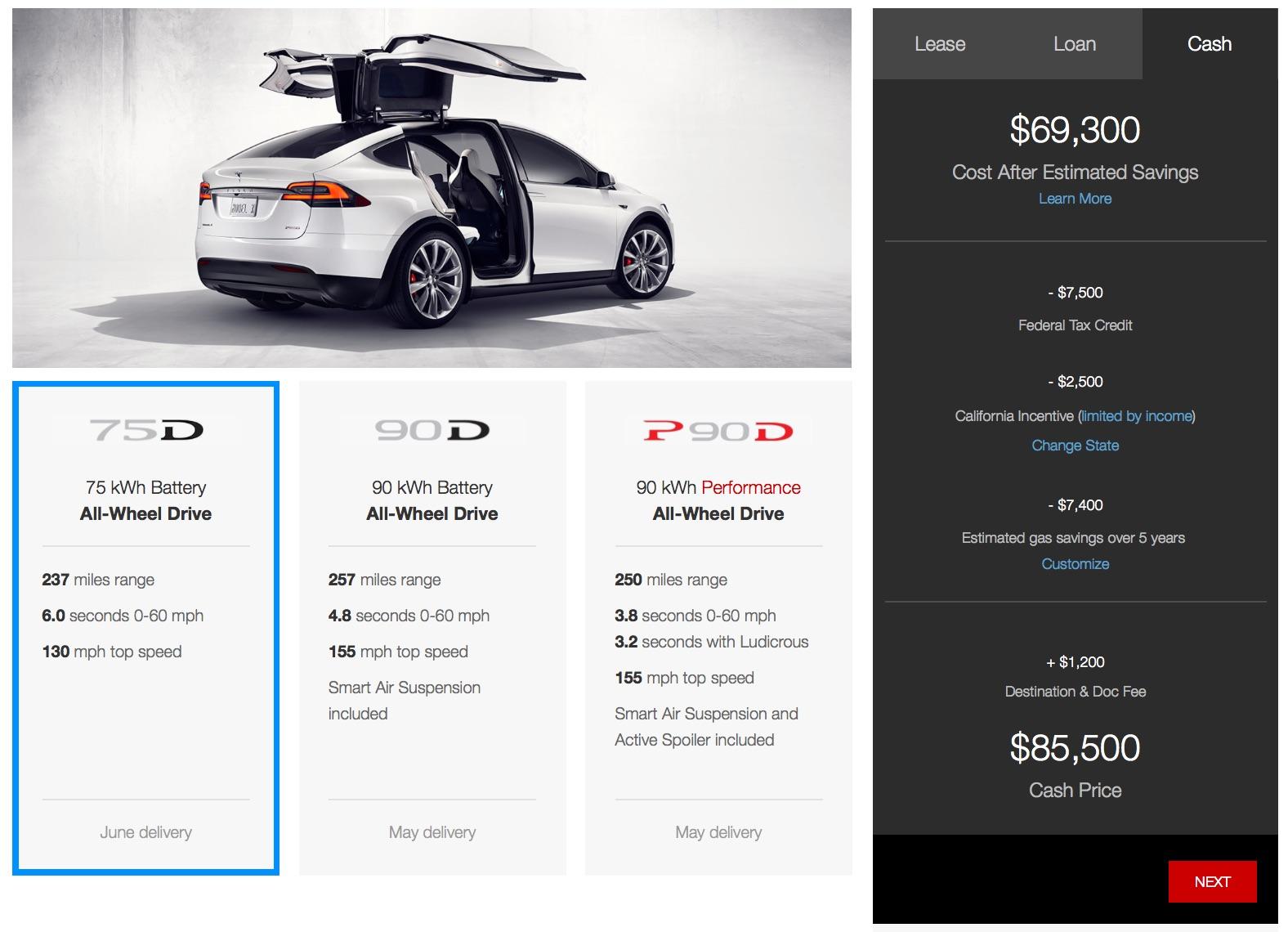tesla has a new entry level model x suv the 75d