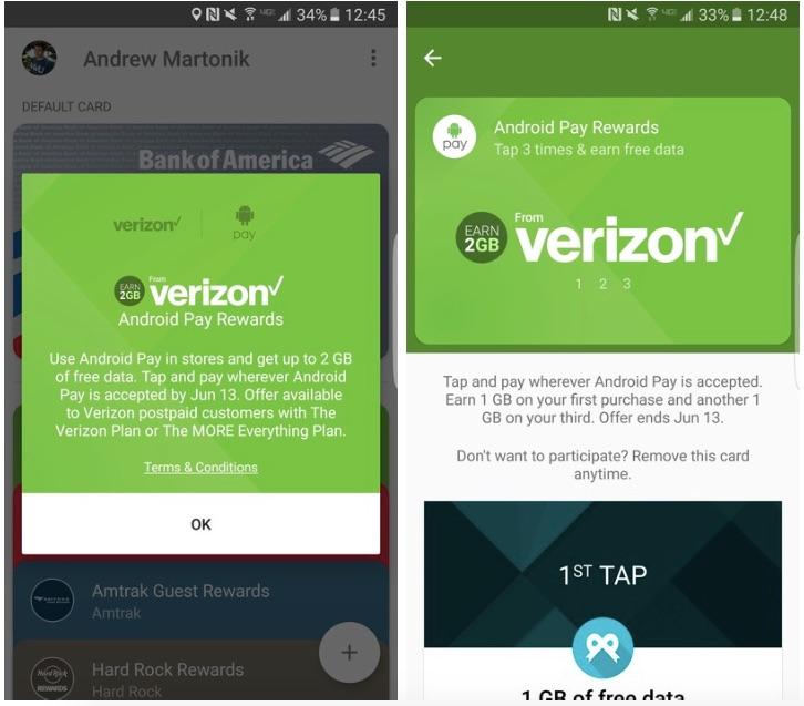 Verizon offers users 2GB of free data to try Android Pay