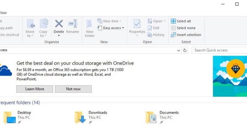 Windows 10 File Explorer now shows Microsoft “ads”
