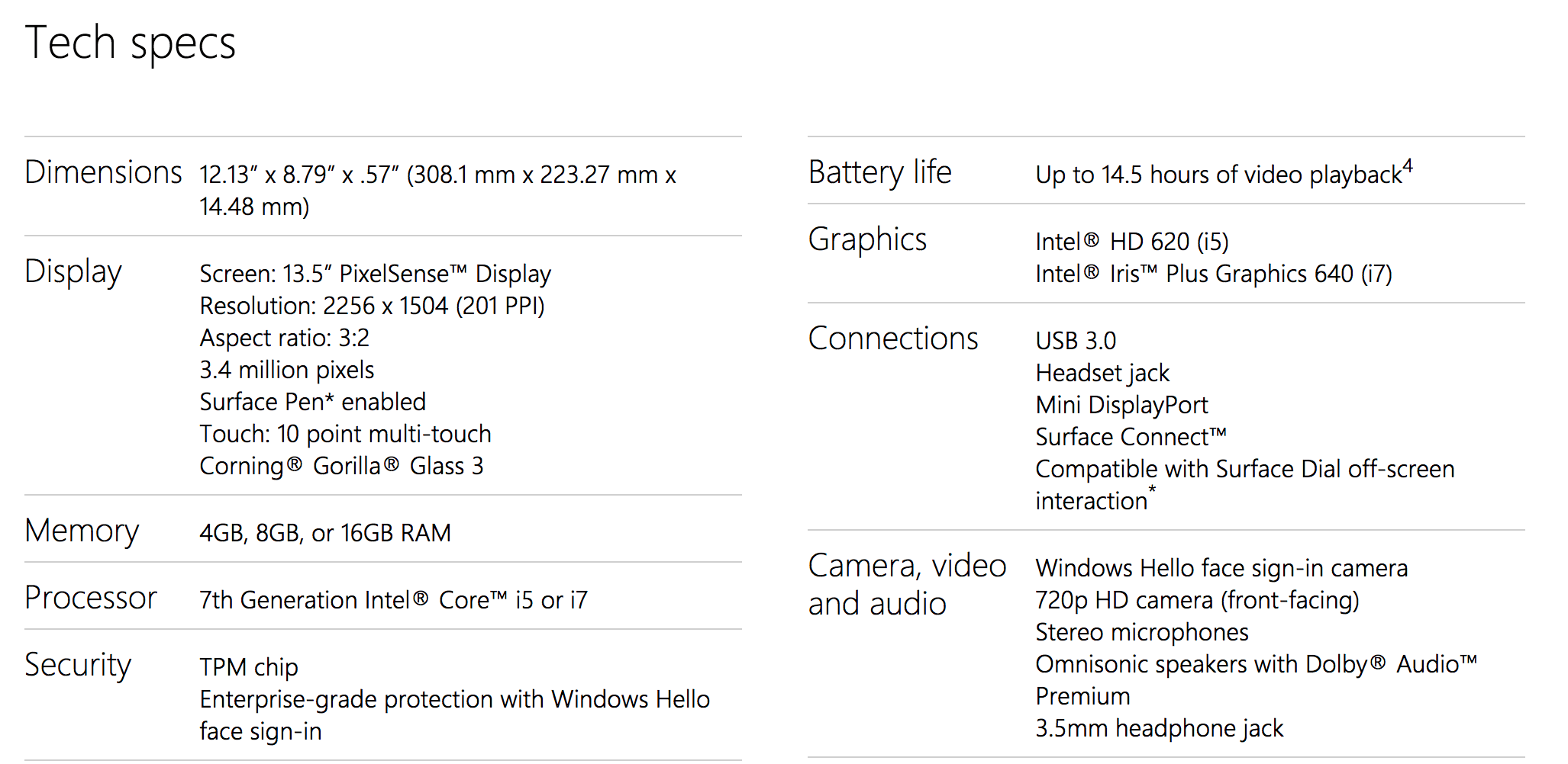 microsoft surface laptop go specs