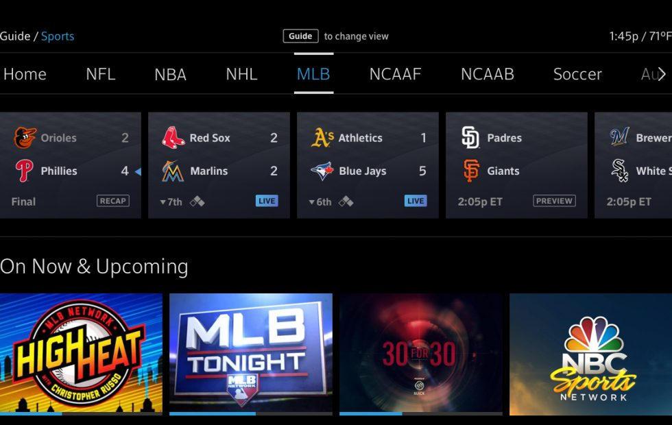 Comcast X1 sports guide aggregates leagues, games and scores
