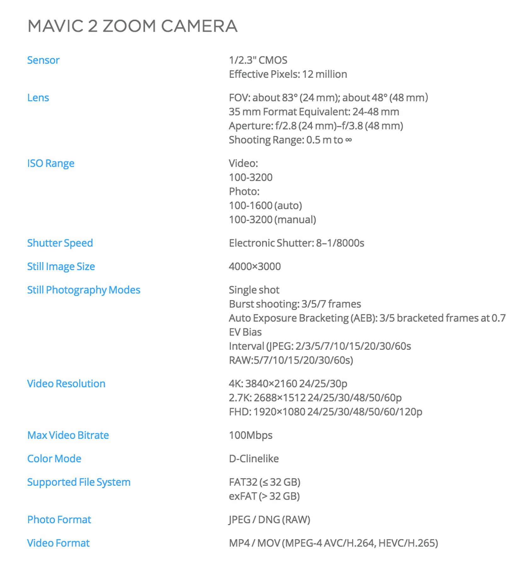 mavic 2 specs