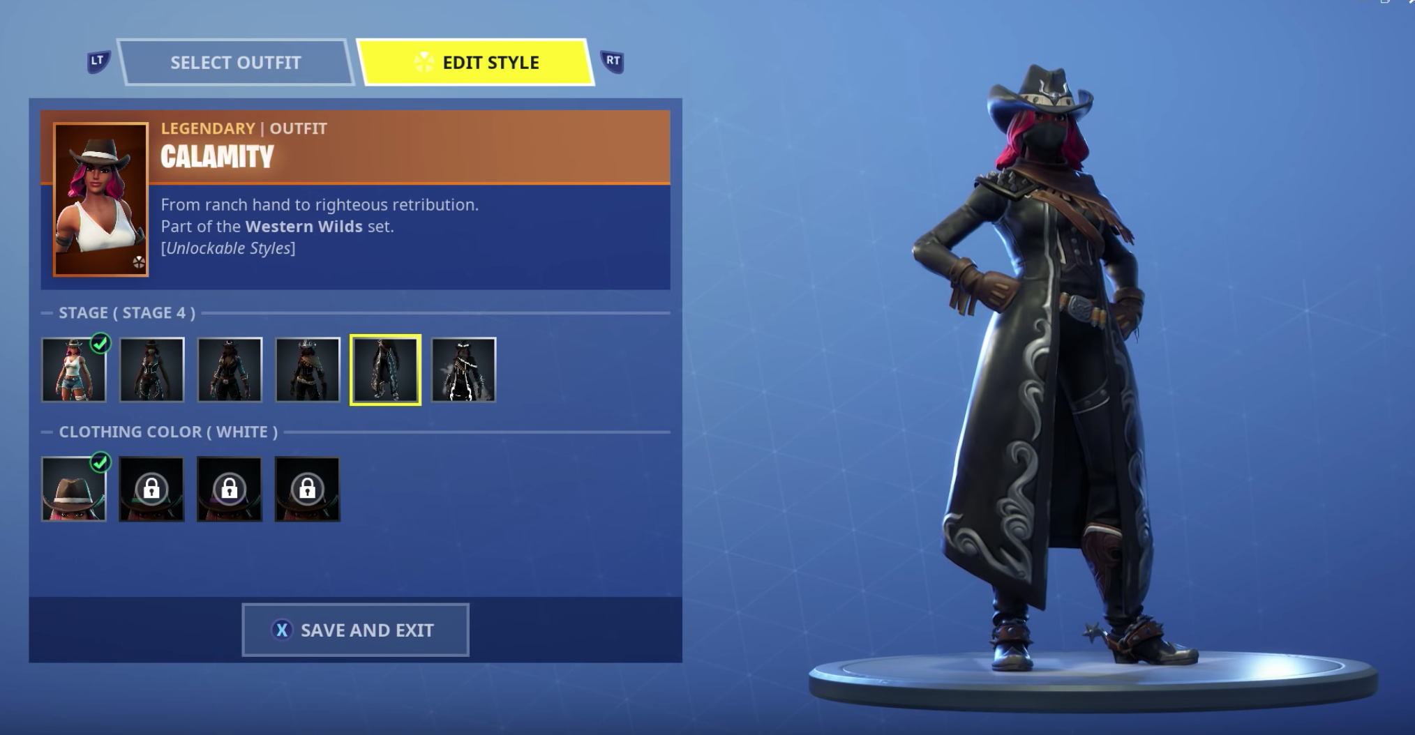 calamity starts as a cowgirl and transforms over time into a more hardcore people ending assassin sort of deal she s eventually wearing all black and - fortnite hibrido negro