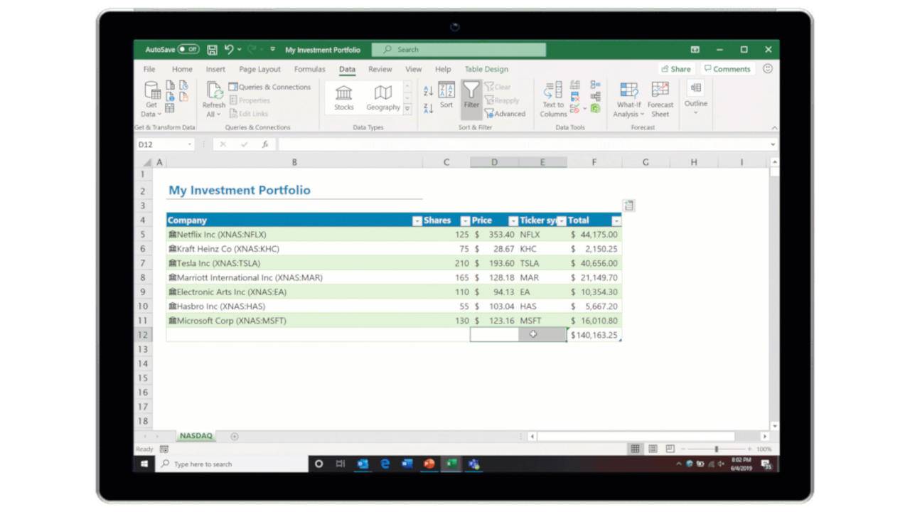 microsoft excel stock pulls in data from nasdaq and excel stocks