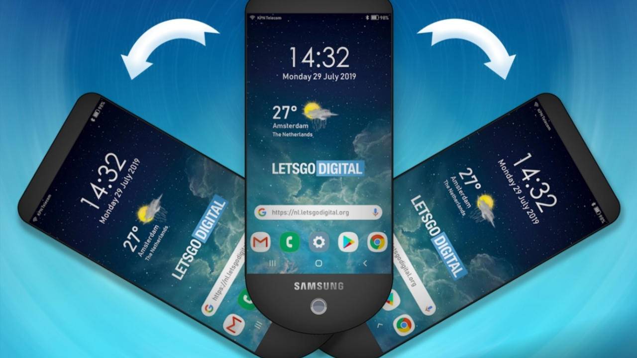 Samsung triple screen phone patent swivels out like a fan