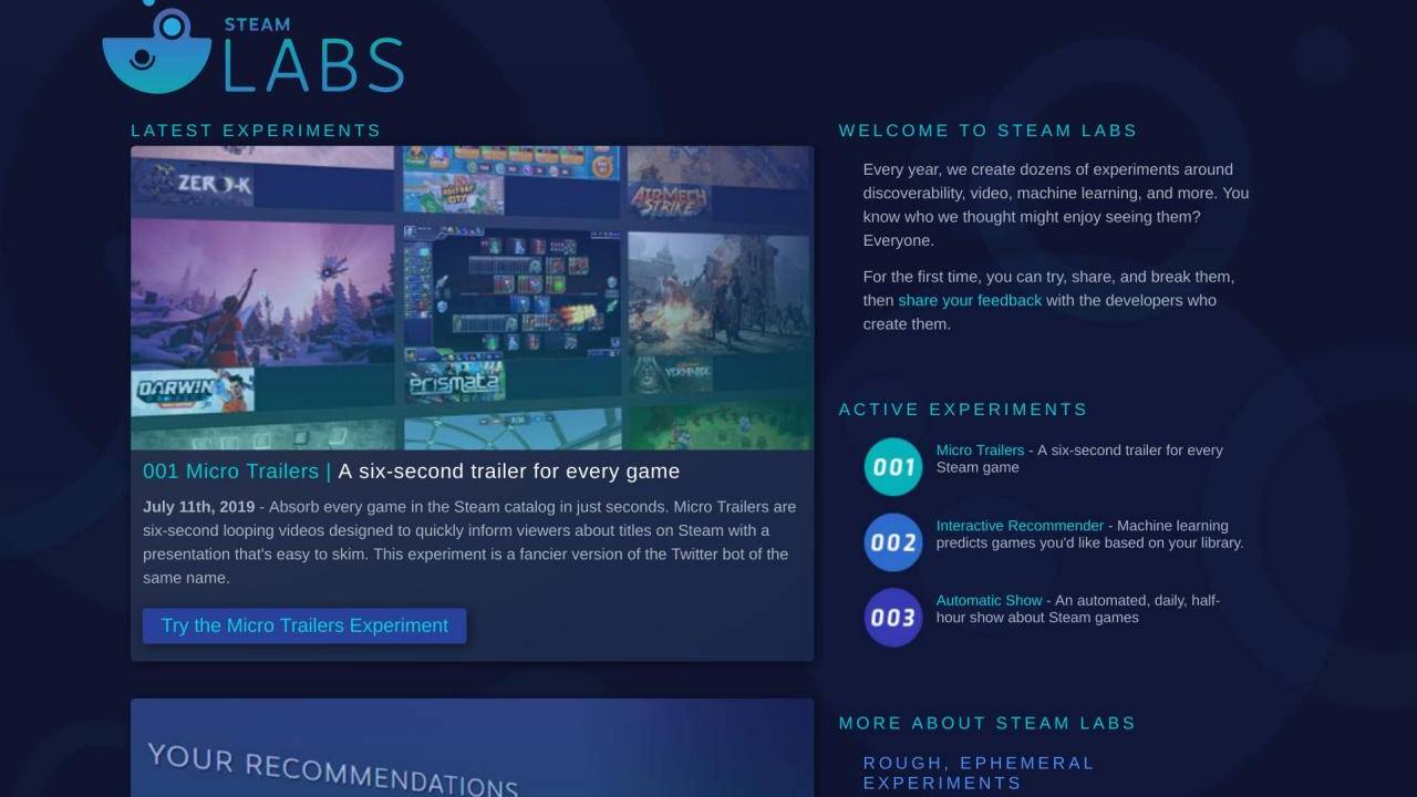 Steam Labs is Valve’s playground for experimental features