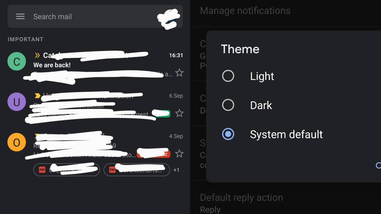 Gmail on Android finally gets a less scathing dark mode