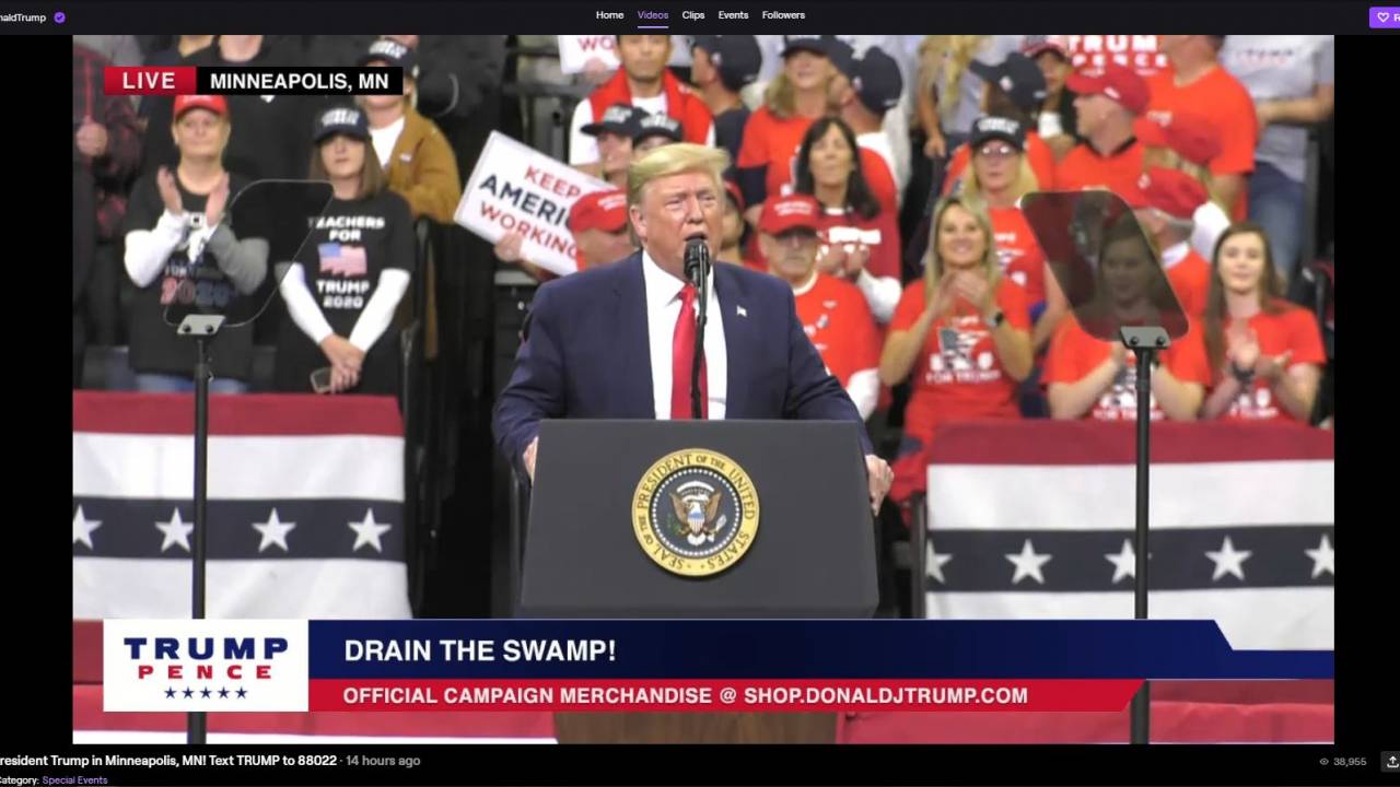 Trump live streams on Twitch for 2020 election rally