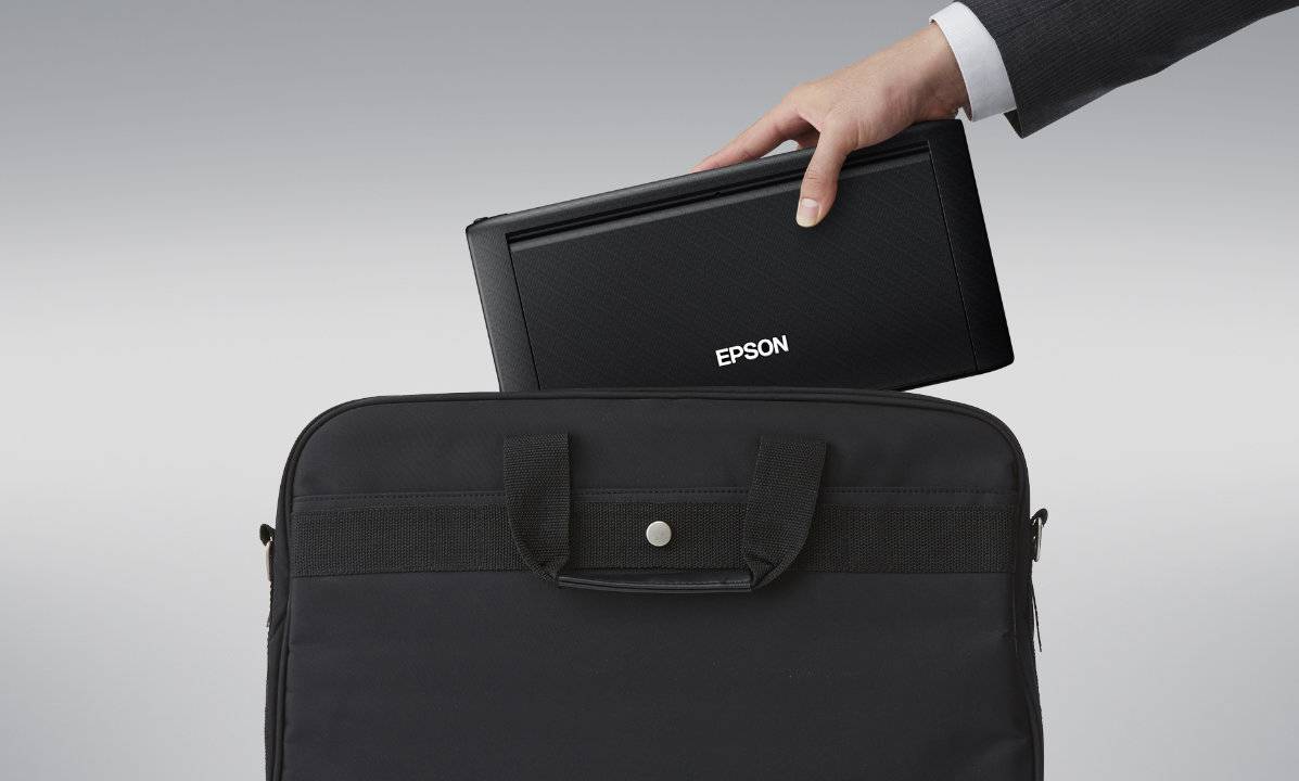 Epson WorkForce WF-110 mobile color printer fits in a briefcase