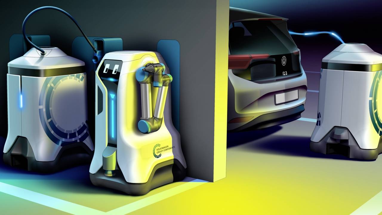 Volkswagen mobile charging robot drives to where electric cars are parked SlashGear