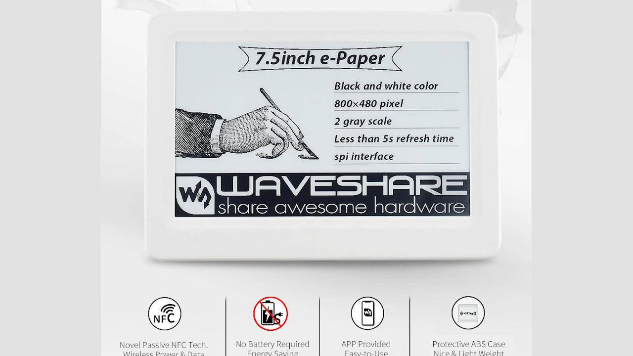 7.5-inch e-paper display gets both data and power from NFC