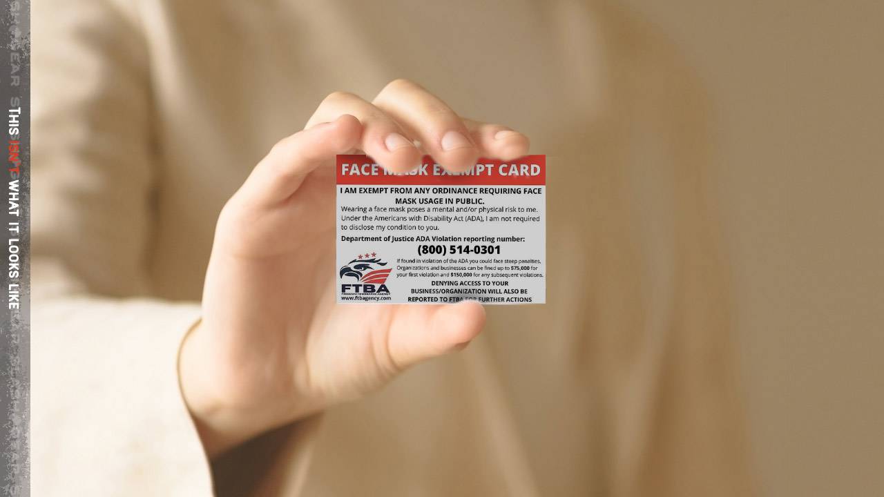 The Face Mask Exempt Card con and the group behind it