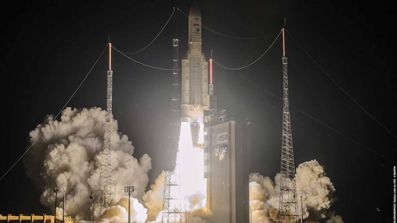 Ariane 5 rocket delivers robotic space tug and two commercial satellites into orbit