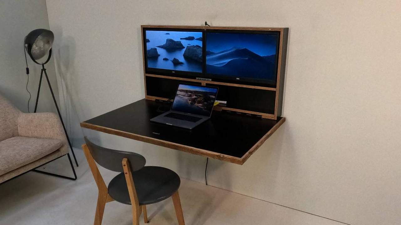 Pith & Stem’s DropTop hides a full desk behind a piece of artwork