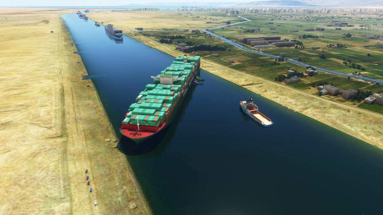 Microsoft Flight Simulator mod blocks Suez Canal with a cargo ship