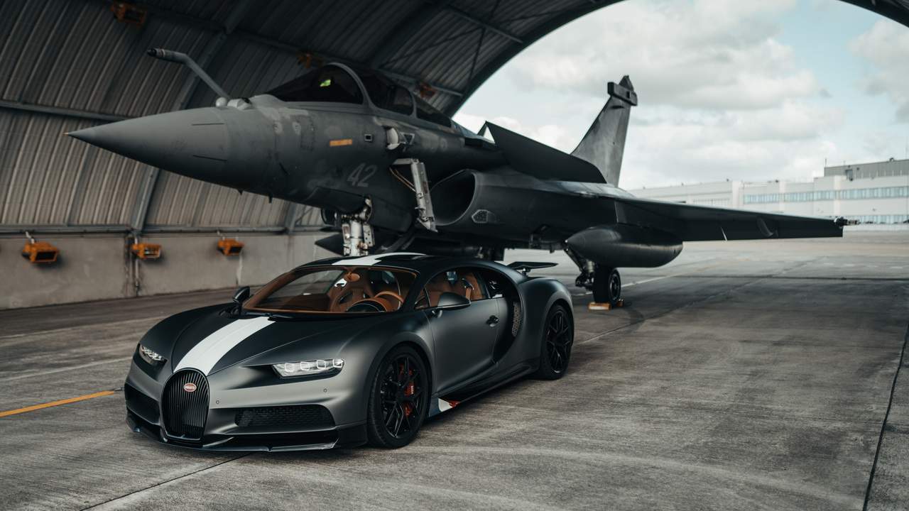 Bugatti Chiron Les Legendes du Ciel faces off with Dassault Rafale
