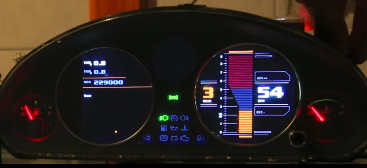 Arduino dashboard integrated into a first-generation Mazda Miata