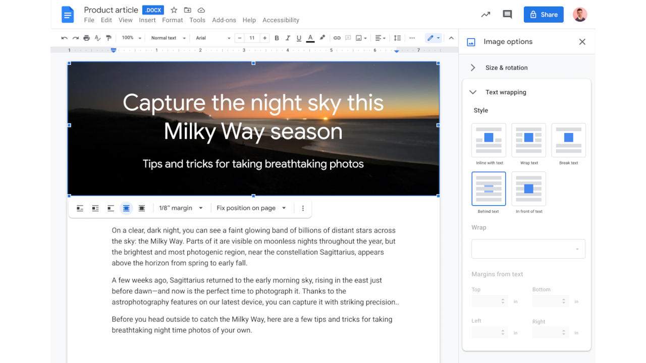 Google Docs can now put images in front of or behind words
