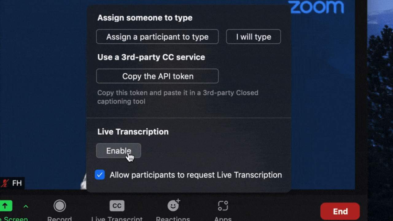 Zoom enables automatically generated captions for everyone
