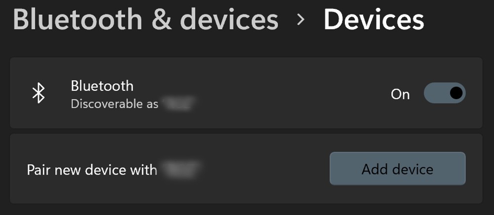 Bluetooth Windows menu