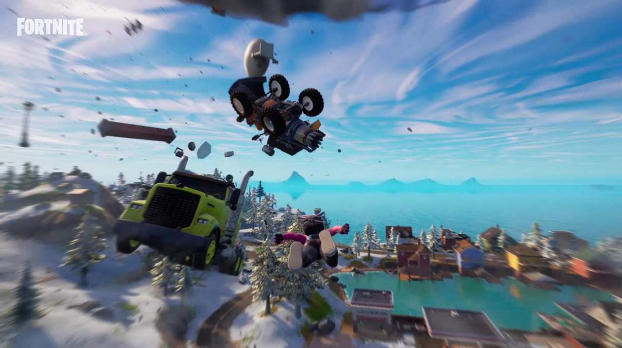 Player flying around tornado