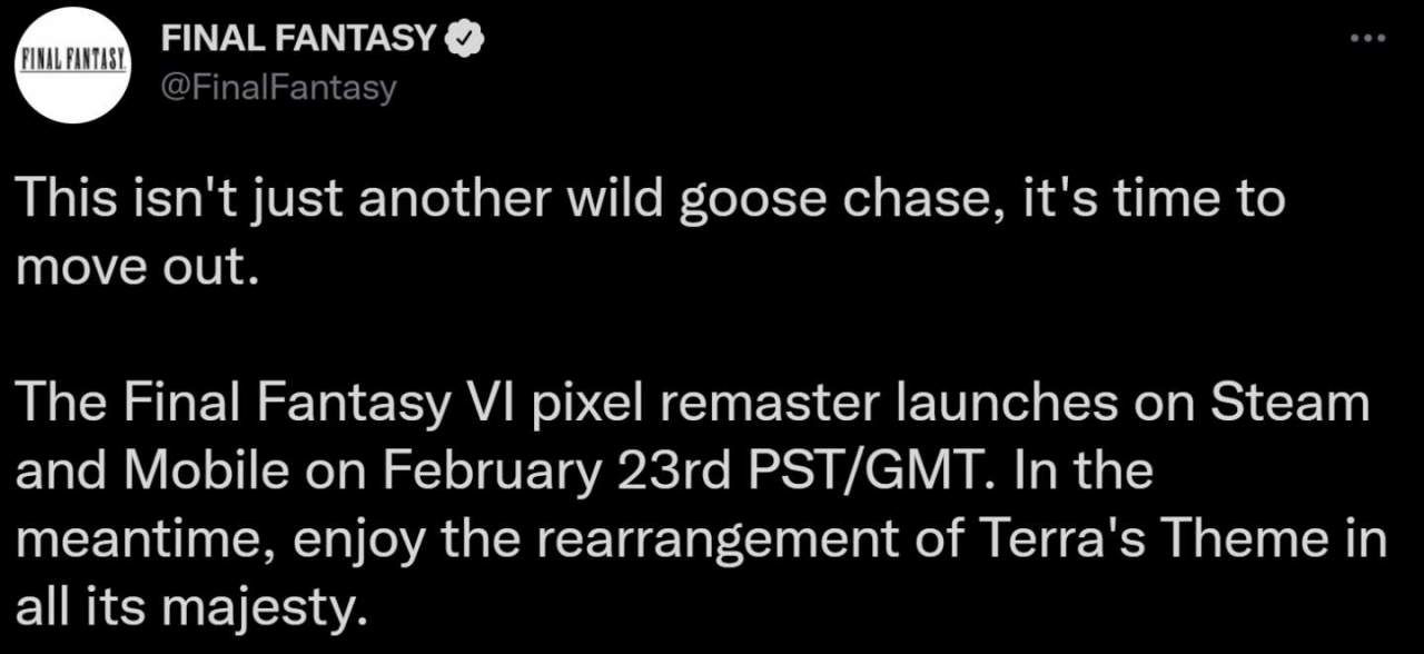 Final Fantasy tweet screenshot