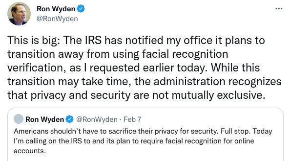 Senator Wyden's IRS tweet